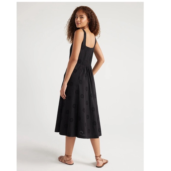 Free Assembly Women's Cotton Sleeveless Square Neck Eyelet Midi Dress Size M - Picture 2 of 10